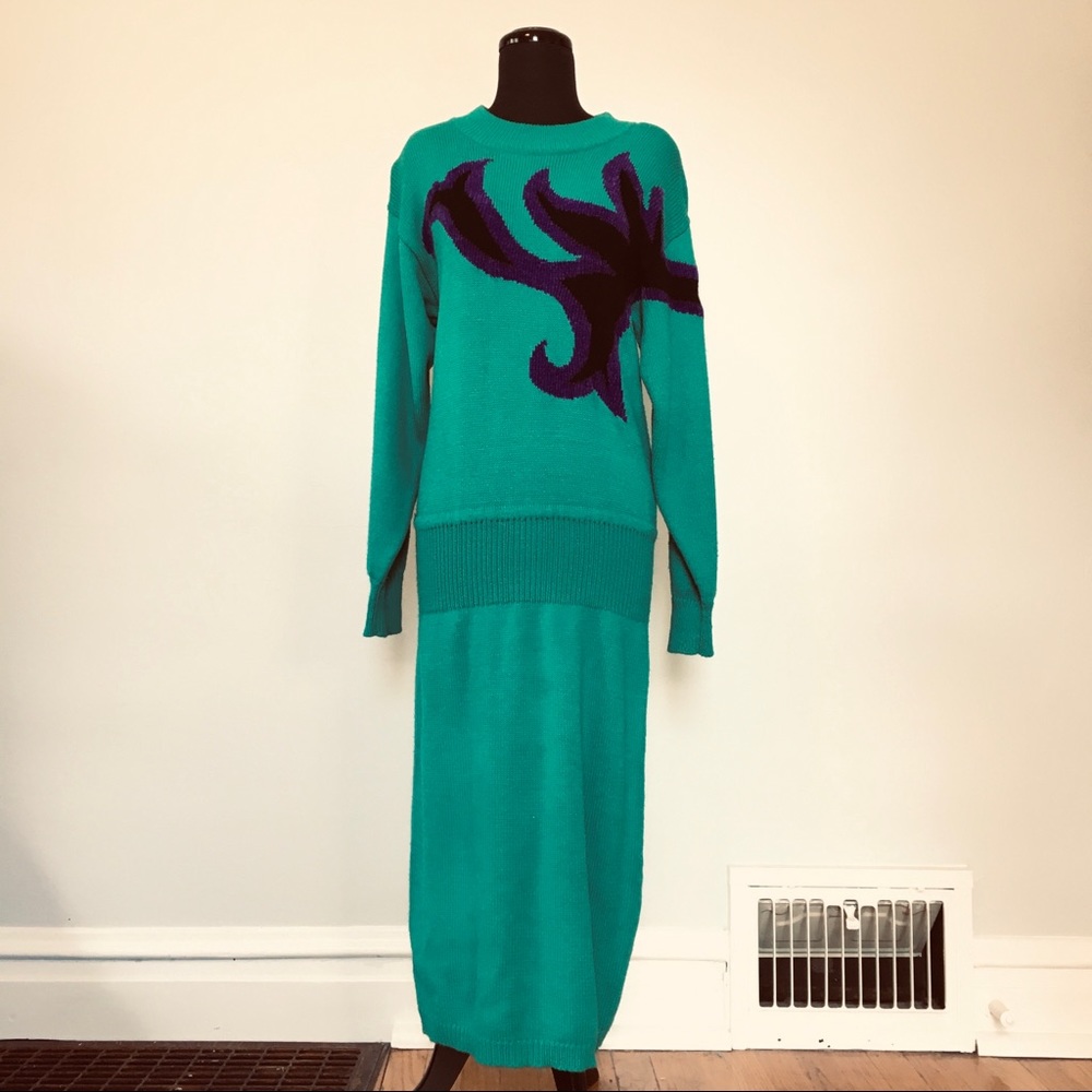 VTG 80s Christina Grant Drop Waist Sweater Dress, M